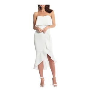 White ruffle strapless dress